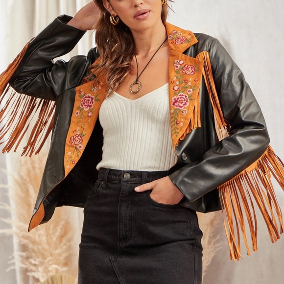 NWT Western Faux Leather Fringe Jacket - Picture 6 of 6